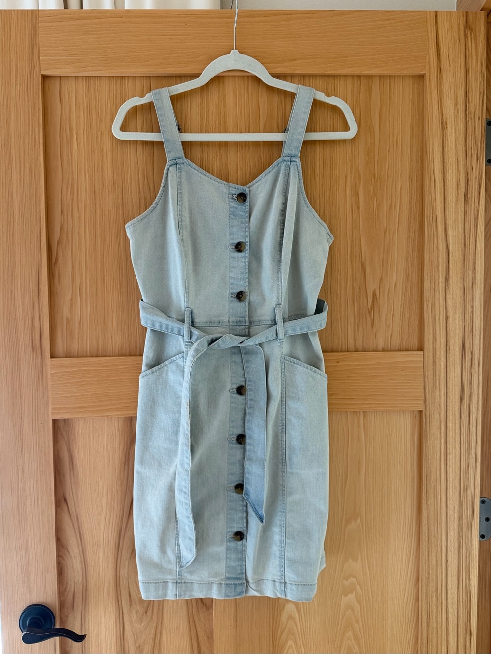 SO Light Blue Denim Button-Front Mini Dress with Belt